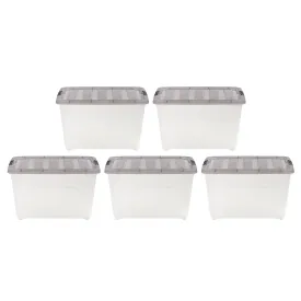 13 Gallon Stack & Pull Clear storage Box, Lid Gray, pack of 5