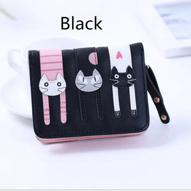 2017 New Women Cute PU Leather Hasp Cartoon Cat Short Wallet Animal Change Purse Card Holder Girls Handbag Free Shipping P361