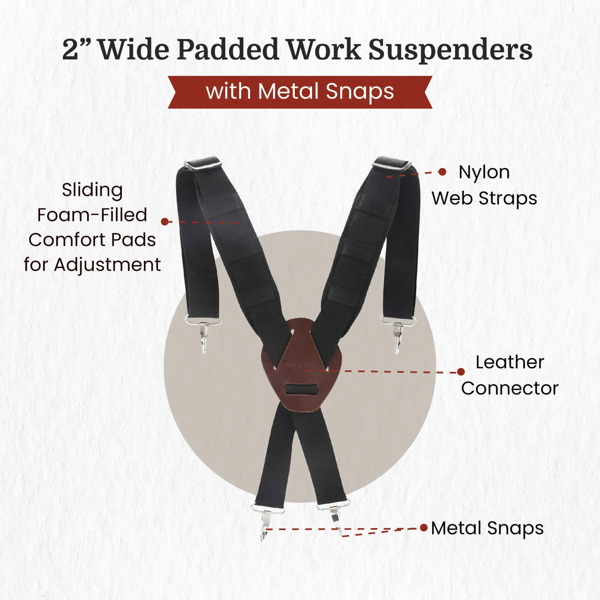 95014 - 2 Inch Wide Padded Work Suspenders with Metal Snaps | Style n Craft