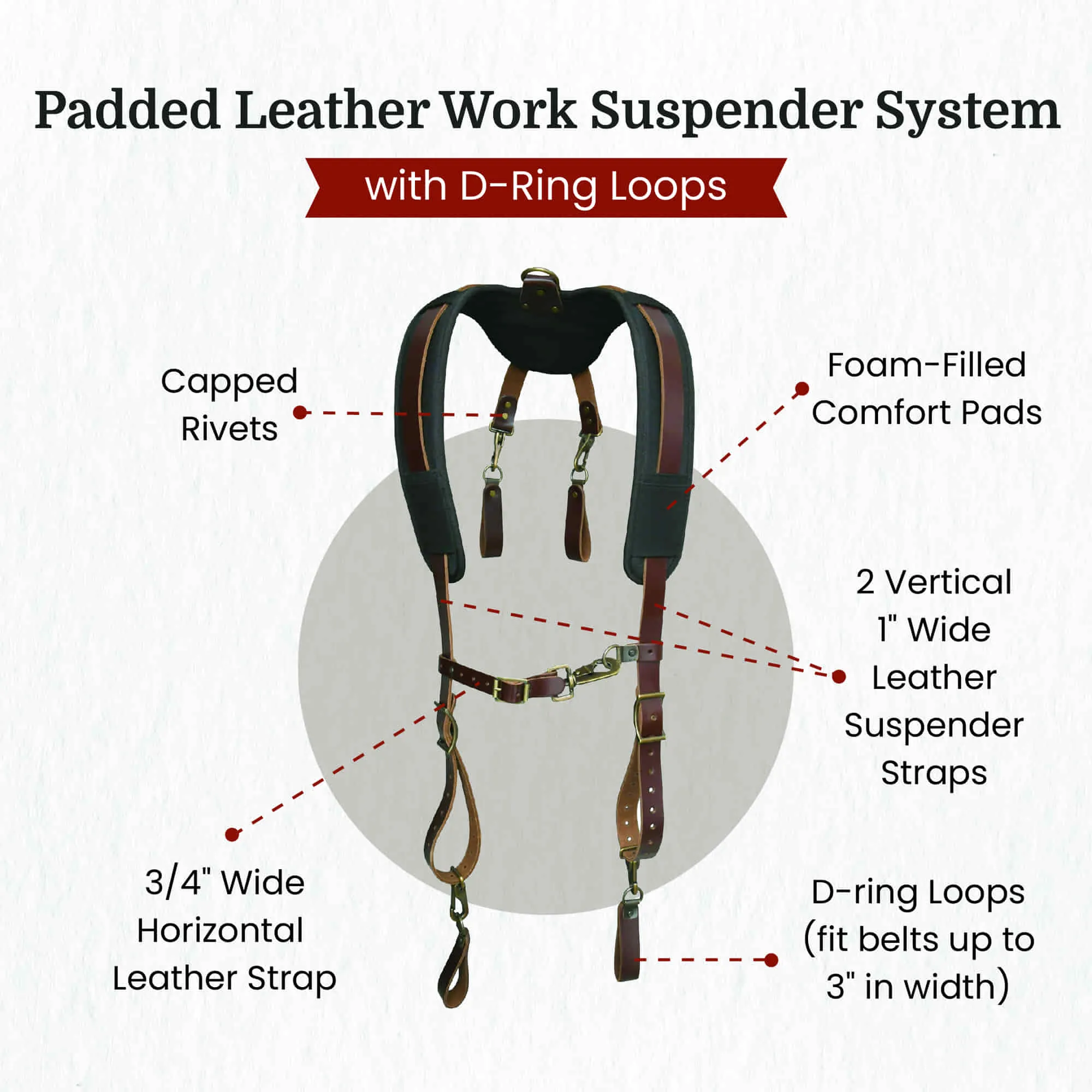 98214 - Padded Leather Work Suspender System with D-Ring Loops  | Style n Craft