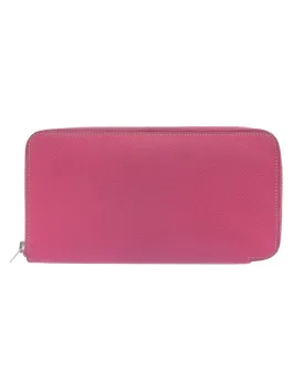 Authentic Hermes Long Silk Wallet in Epsom Pink Leather