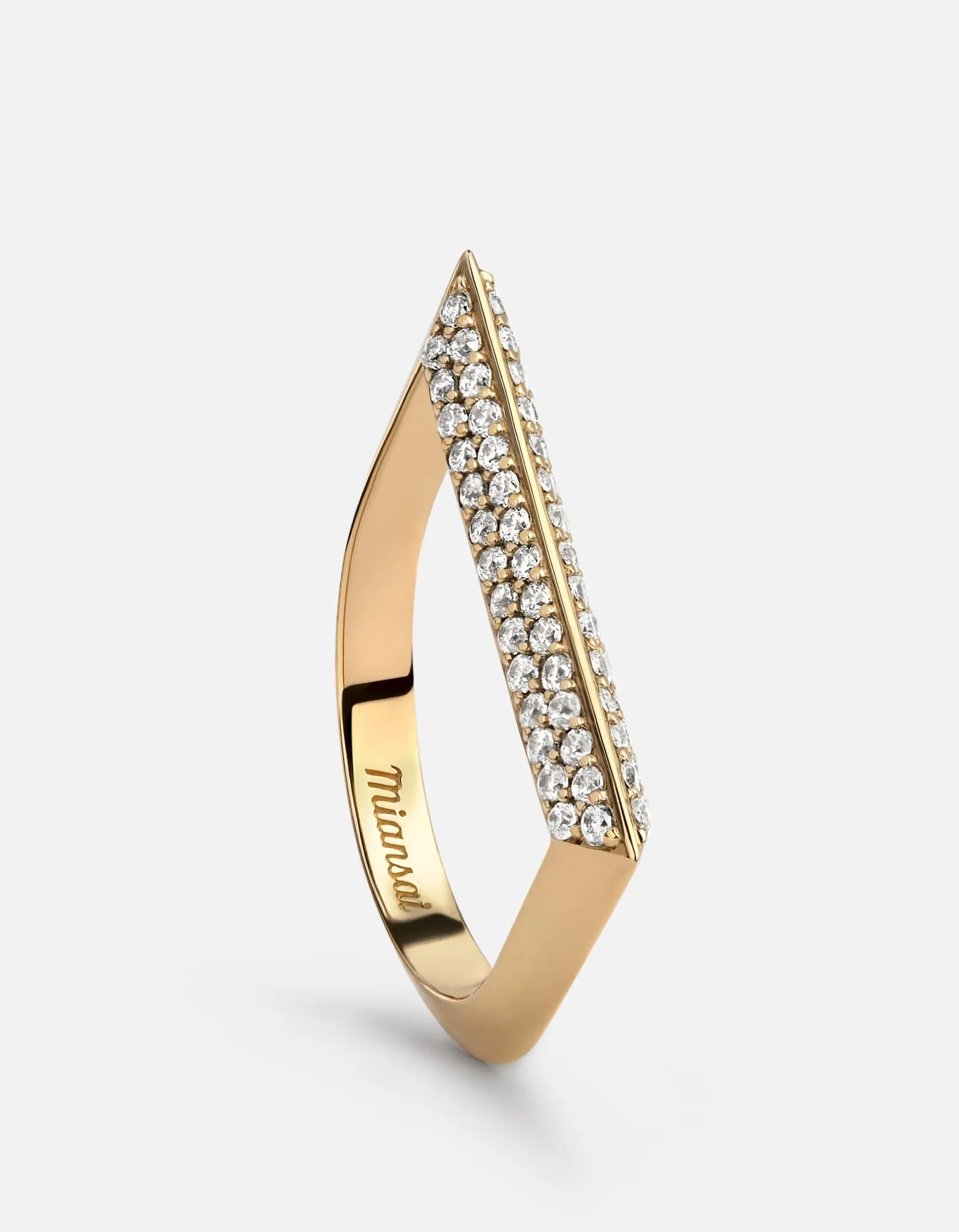 Bar Ring, 14k Gold Pavé