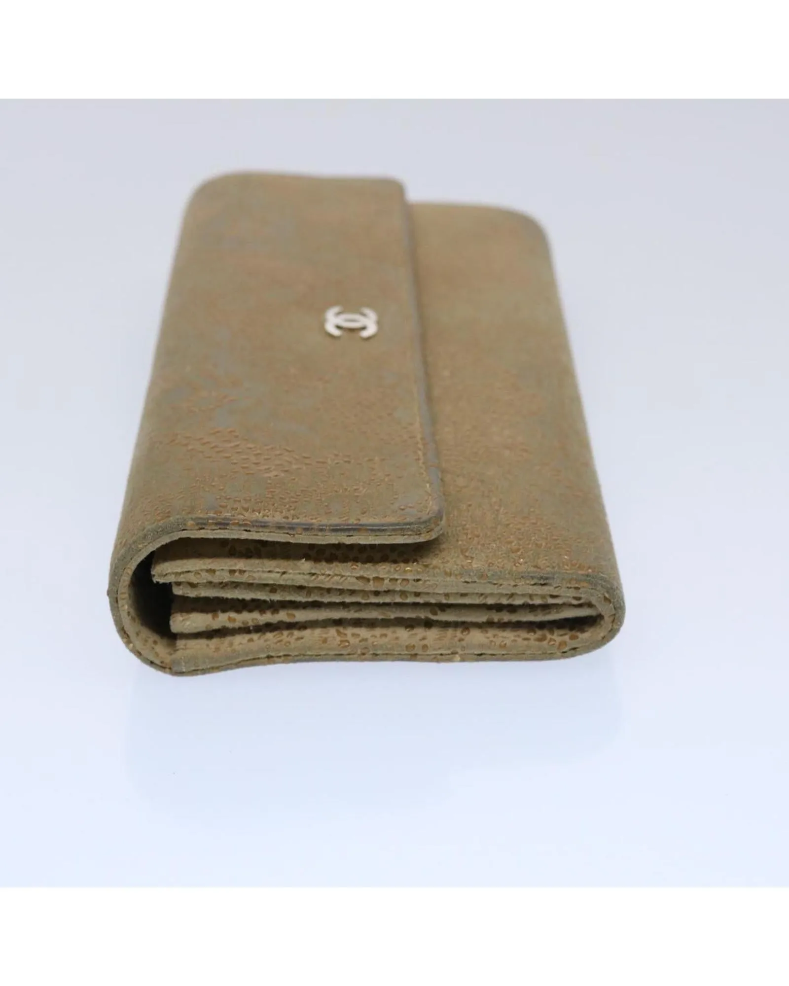 Beige Suede Long Wallet with CC Logo and Accessories