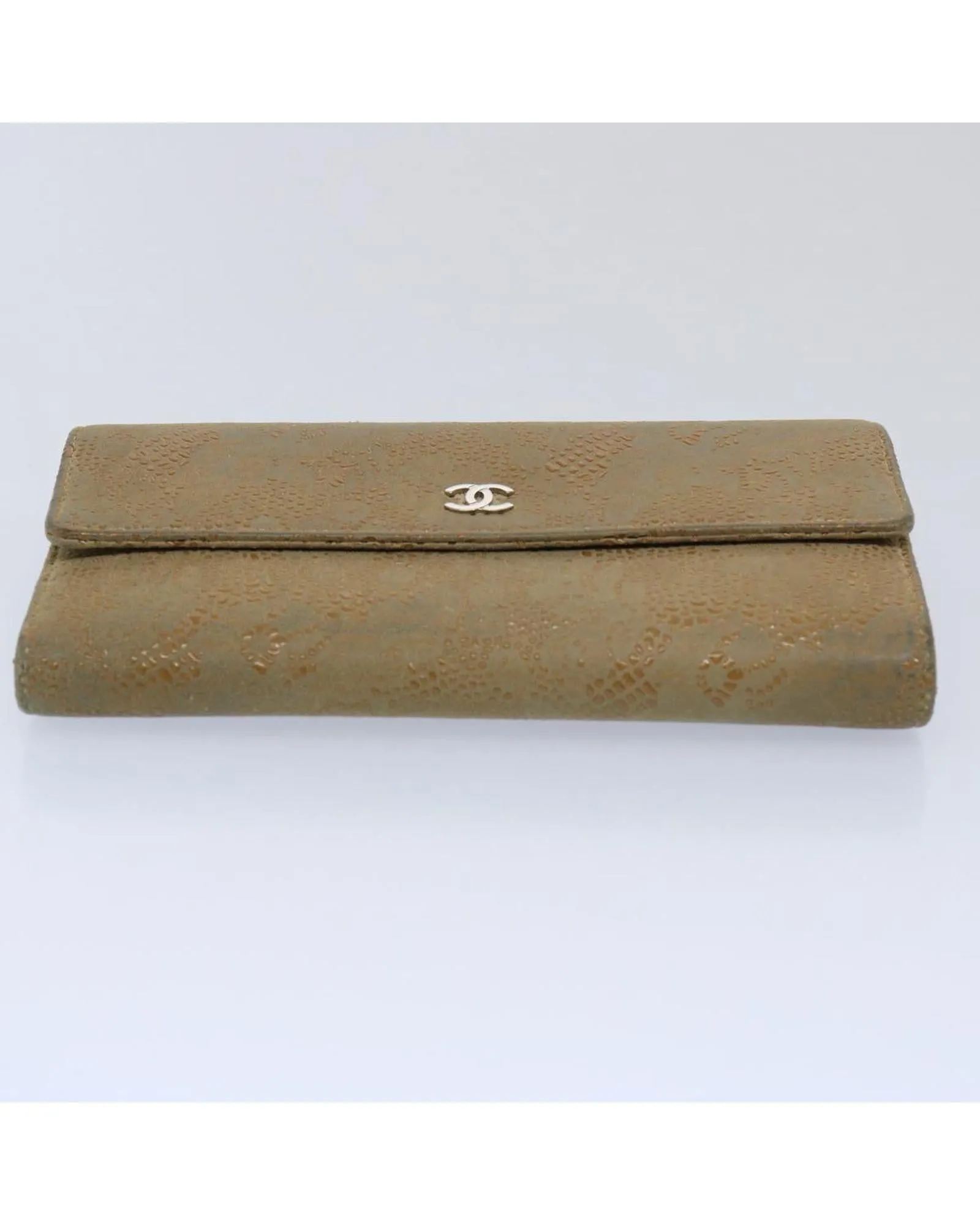 Beige Suede Long Wallet with CC Logo and Accessories