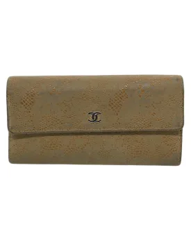 Beige Suede Long Wallet with CC Logo and Accessories