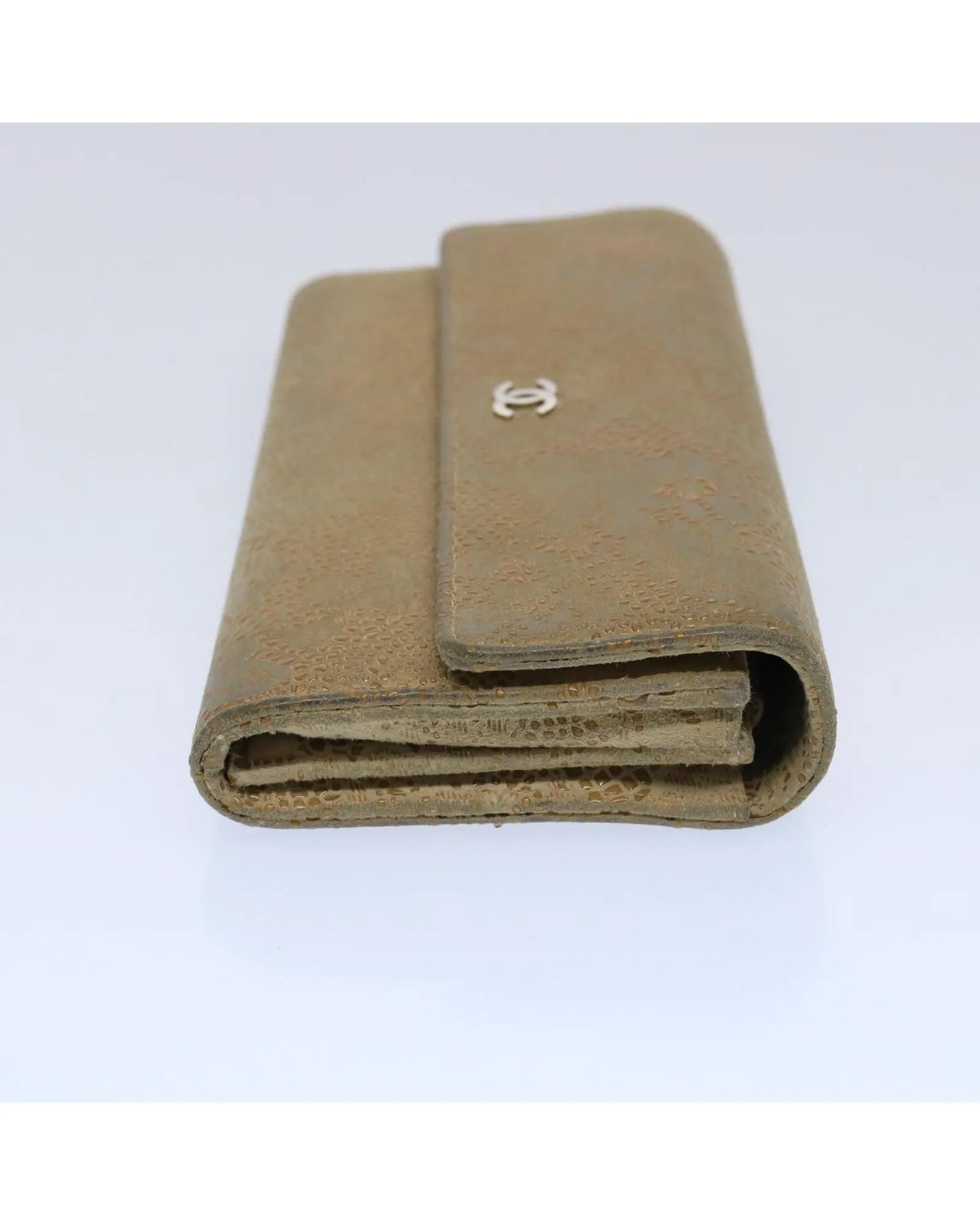 Beige Suede Long Wallet with CC Logo and Accessories