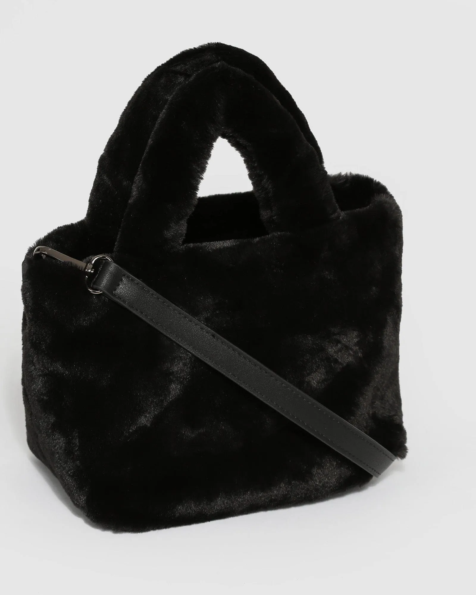 Black Emma Fur Small Tote Bag