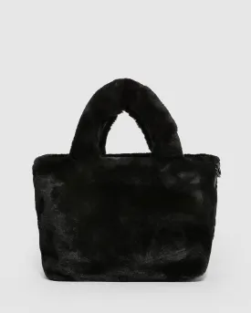 Black Emma Fur Small Tote Bag