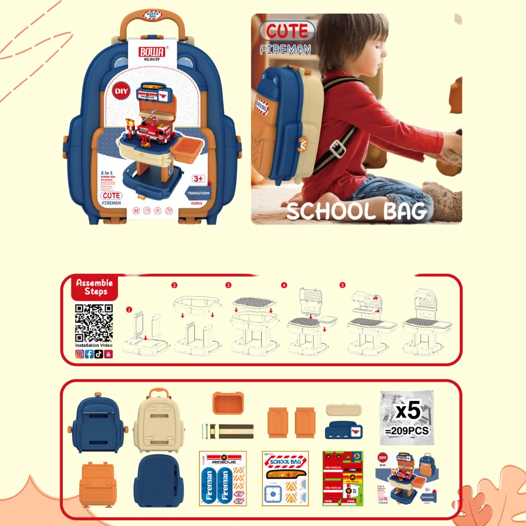 BOWA 2 in 1 Cute Fireman School Bag 3 