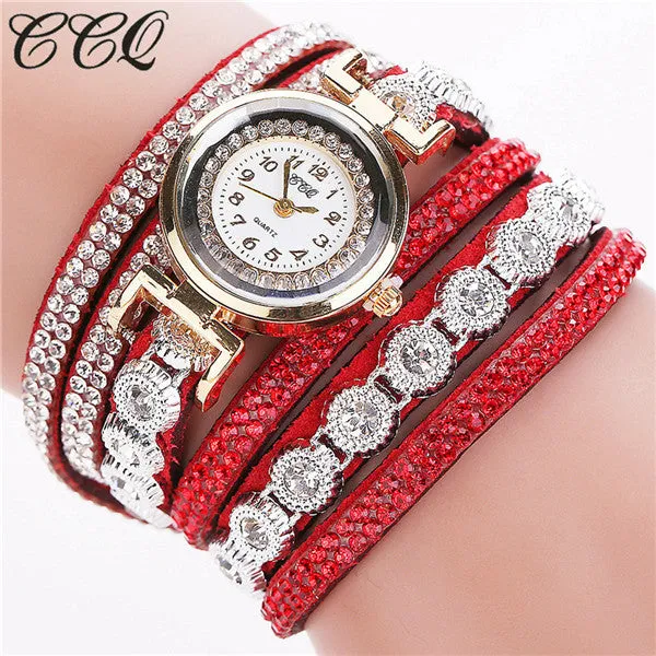 CCQ Brand Fashion Luxury Rhinestone Bracelet Watch Ladies Quartz Watch Casual Women Wristwatch Relogio Feminino C43