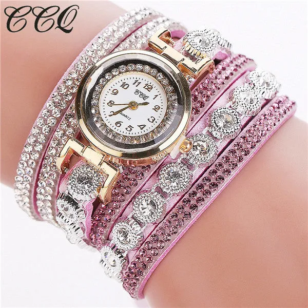 CCQ Brand Fashion Luxury Rhinestone Bracelet Watch Ladies Quartz Watch Casual Women Wristwatch Relogio Feminino C43