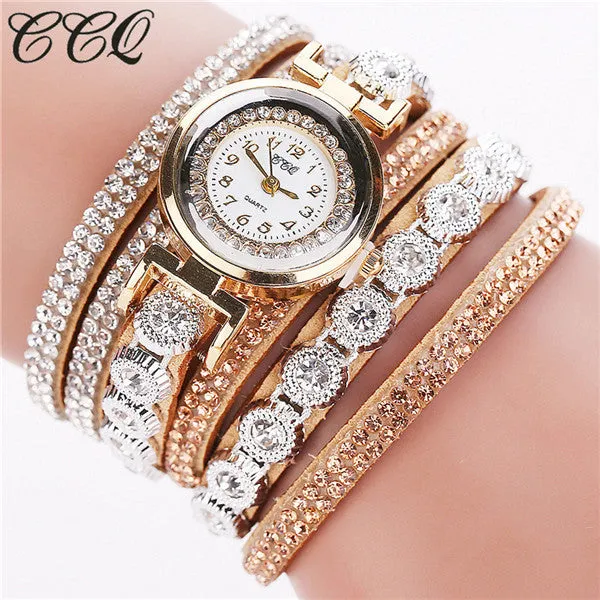 CCQ Brand Fashion Luxury Rhinestone Bracelet Watch Ladies Quartz Watch Casual Women Wristwatch Relogio Feminino C43