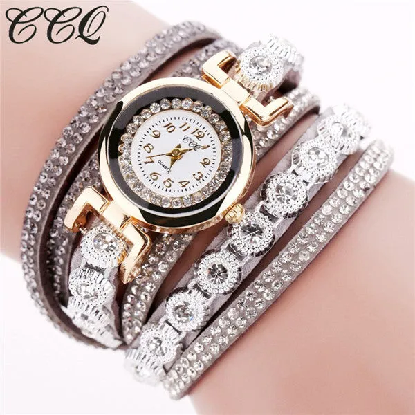 CCQ Brand Fashion Luxury Rhinestone Bracelet Watch Ladies Quartz Watch Casual Women Wristwatch Relogio Feminino C43