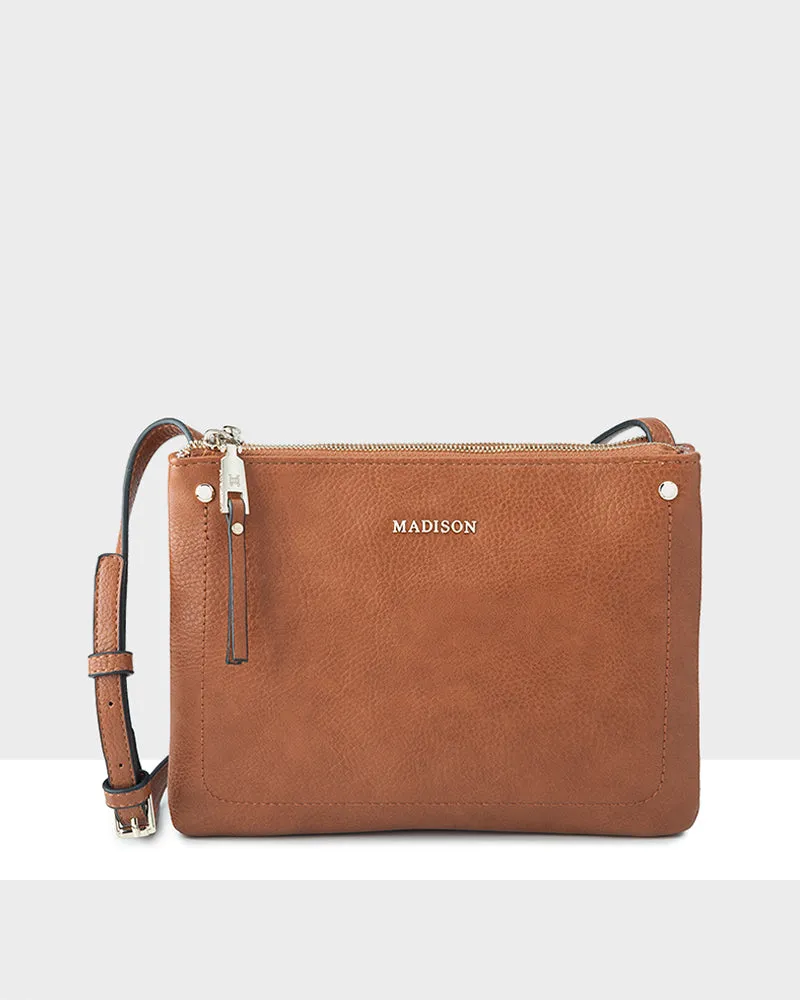 Charlotte Double Zip Crossbody Bag - Fixed Strap