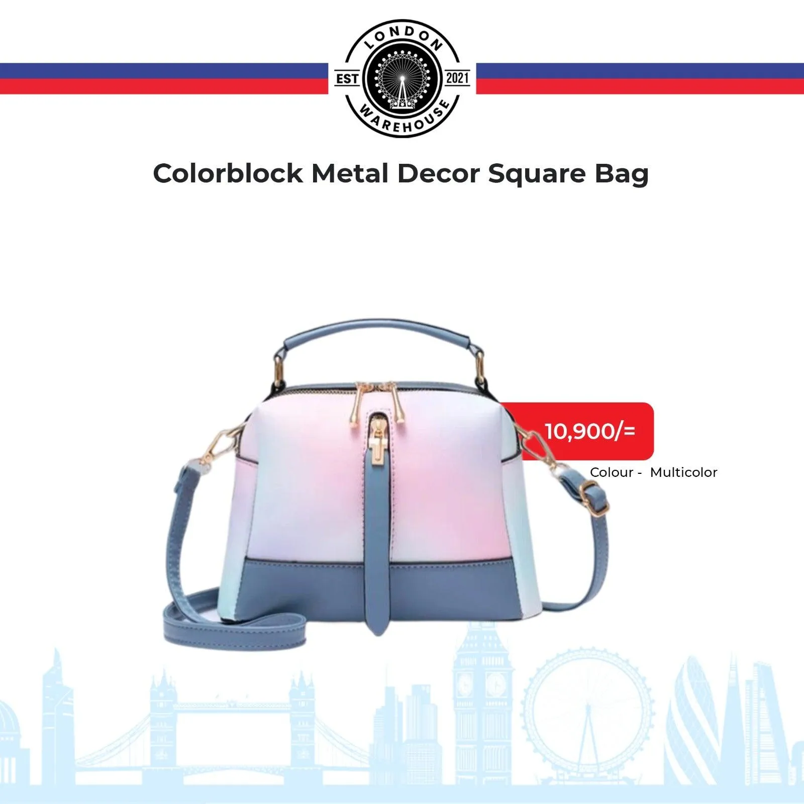 Colorblock Metal Decor Square Bag