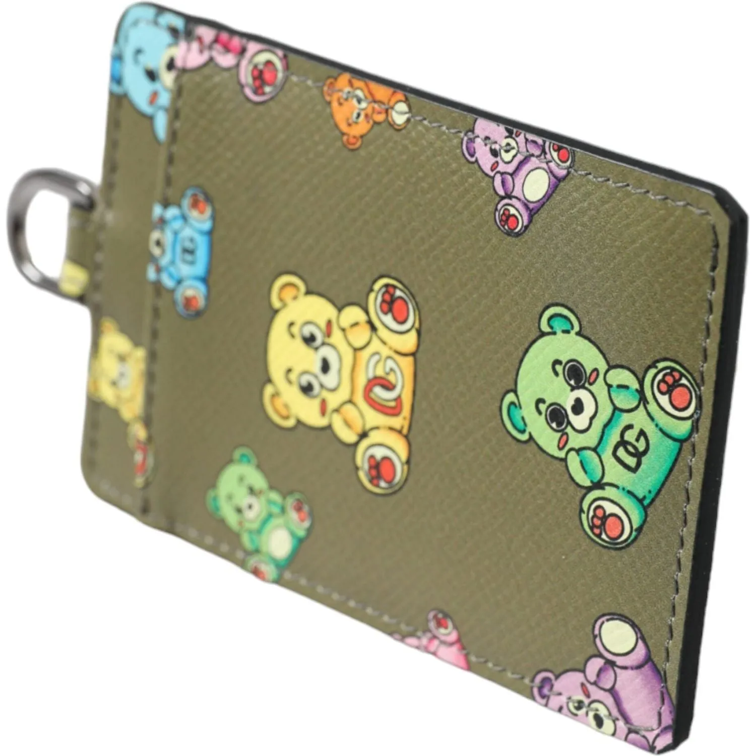 Dolce & Gabbana Army Green Teddy Bear Leather Women Card Holder Wallet