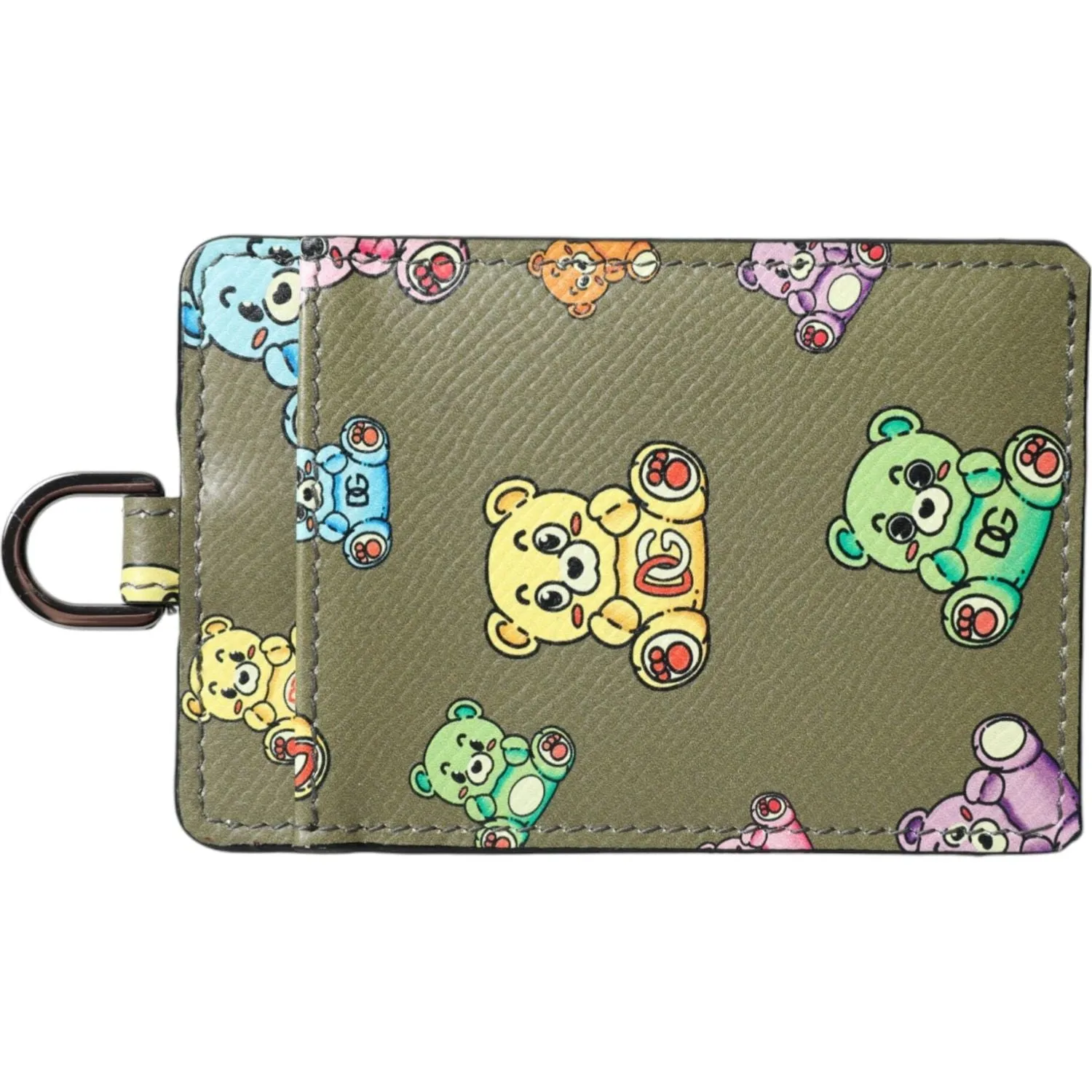 Dolce & Gabbana Army Green Teddy Bear Leather Women Card Holder Wallet