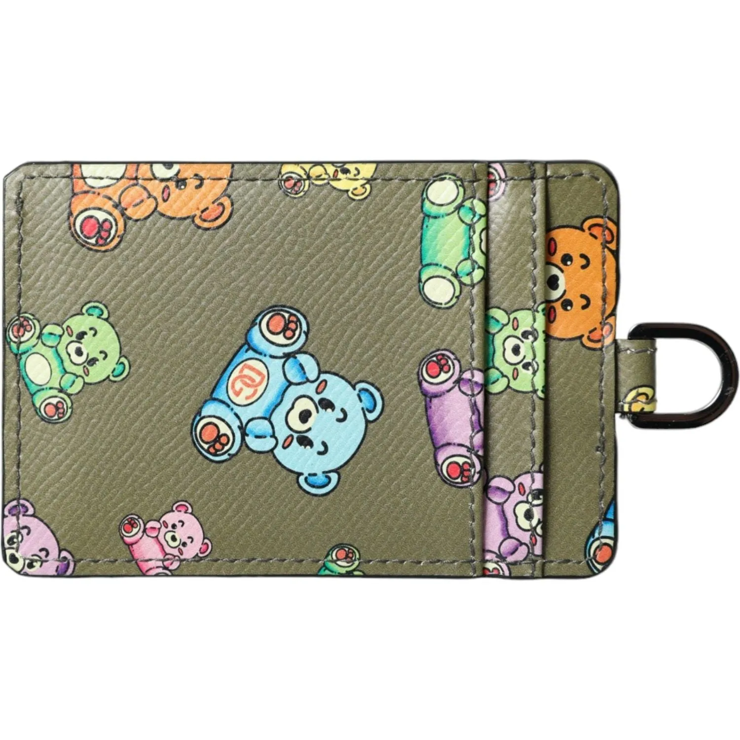 Dolce & Gabbana Army Green Teddy Bear Leather Women Card Holder Wallet