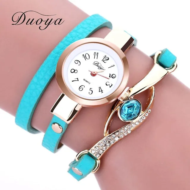 Duoya Ladies' Fashion Watches Eye Gemstone Luxury Watches Women Gold Bracelet Watch Female Quartz Wristwatches Montre Feida