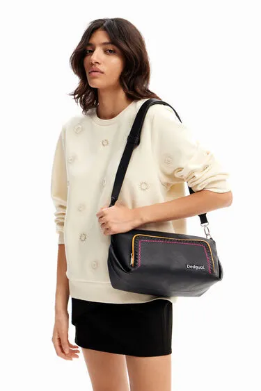 Embroidered Crossbody Tote - Black