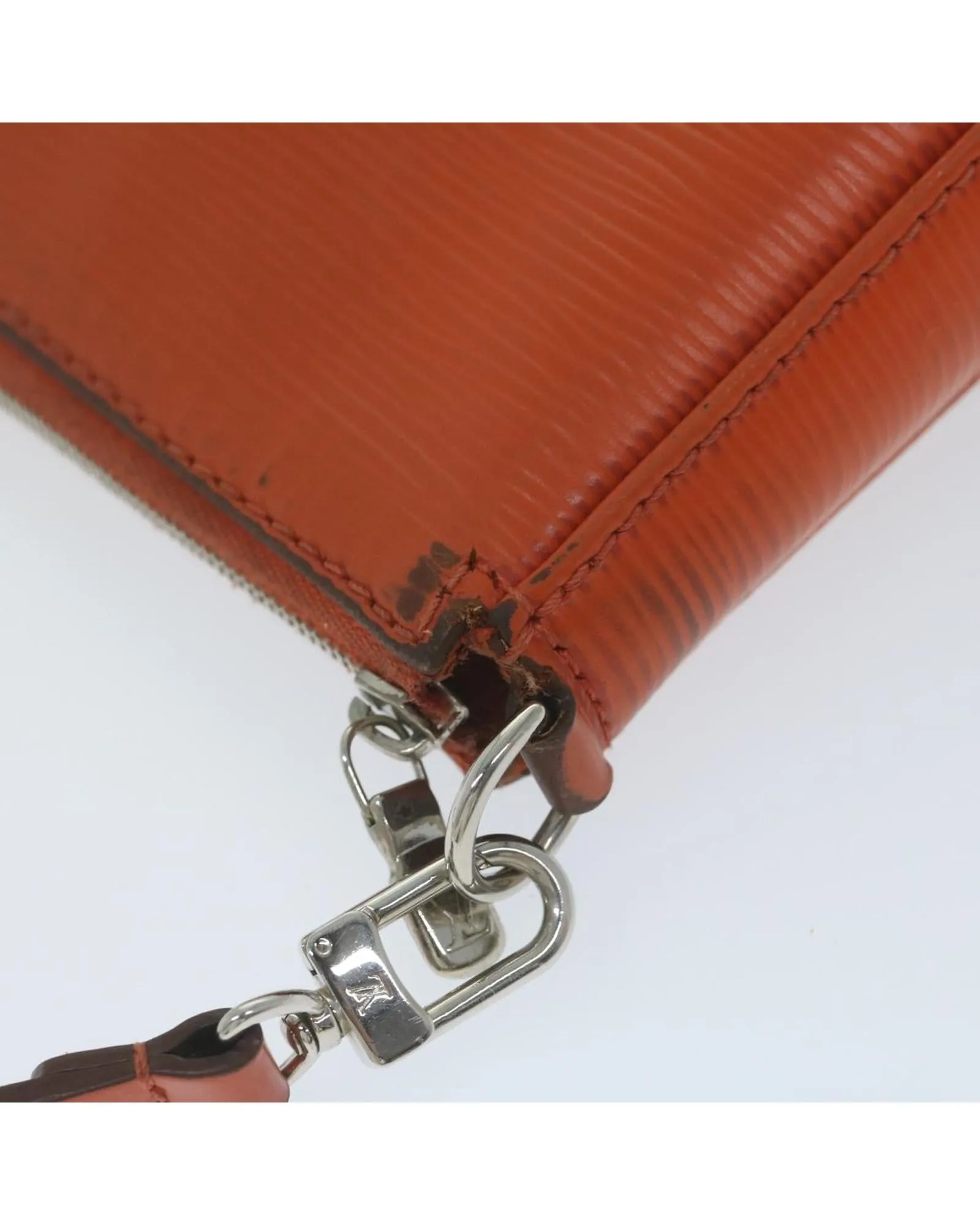 Epi Leather Pouch with Metal Fittings and Multiple Pockets