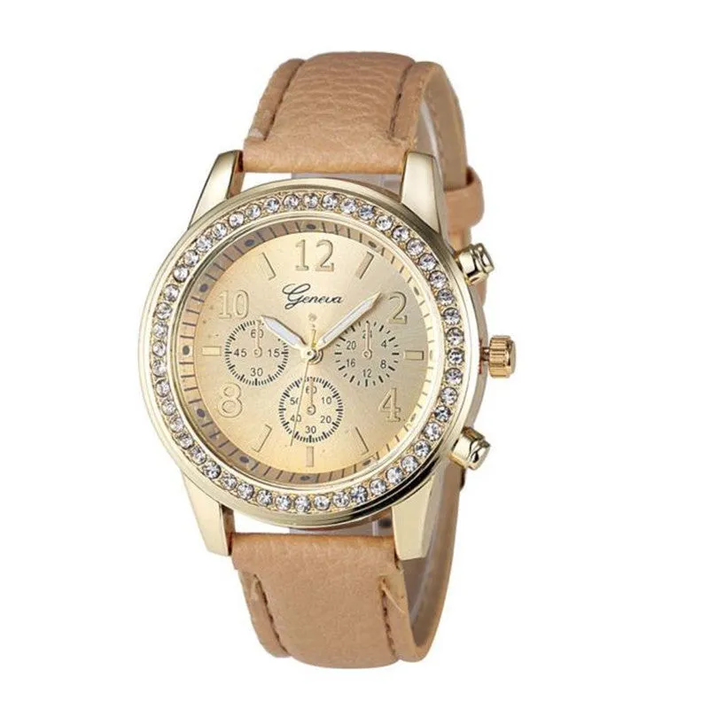 Essential 2016 New Fashion Faux Chronograph Quartz Classic Round Ladies Watch Women Crystals Wristwatches Relojes Mujer