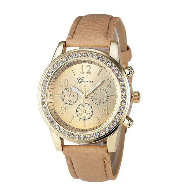 Essential 2016 New Fashion Faux Chronograph Quartz Classic Round Ladies Watch Women Crystals Wristwatches Relojes Mujer