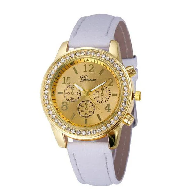 Essential 2016 New Fashion Faux Chronograph Quartz Classic Round Ladies Watch Women Crystals Wristwatches Relojes Mujer