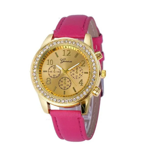 Essential 2016 New Fashion Faux Chronograph Quartz Classic Round Ladies Watch Women Crystals Wristwatches Relojes Mujer