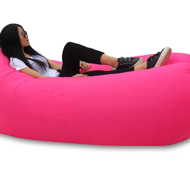 Fast Inflatable hangout Camping Sleep Bed Air Sofa Beach Bed Banana Lounger Air Bed Lazy Sleeping Bag With Side Pocket