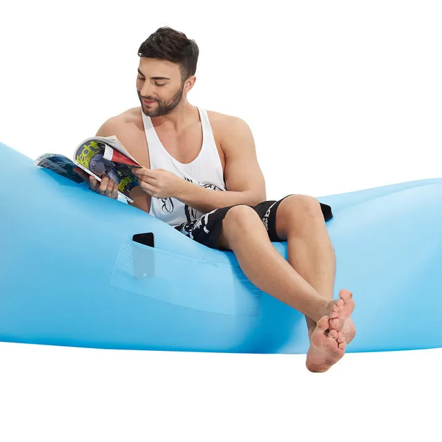 Fast Inflatable hangout Camping Sleep Bed Air Sofa Beach Bed Banana Lounger Air Bed Lazy Sleeping Bag With Side Pocket