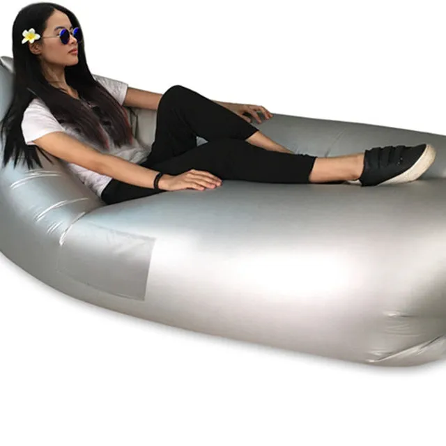 Fast Inflatable hangout Camping Sleep Bed Air Sofa Beach Bed Banana Lounger Air Bed Lazy Sleeping Bag With Side Pocket