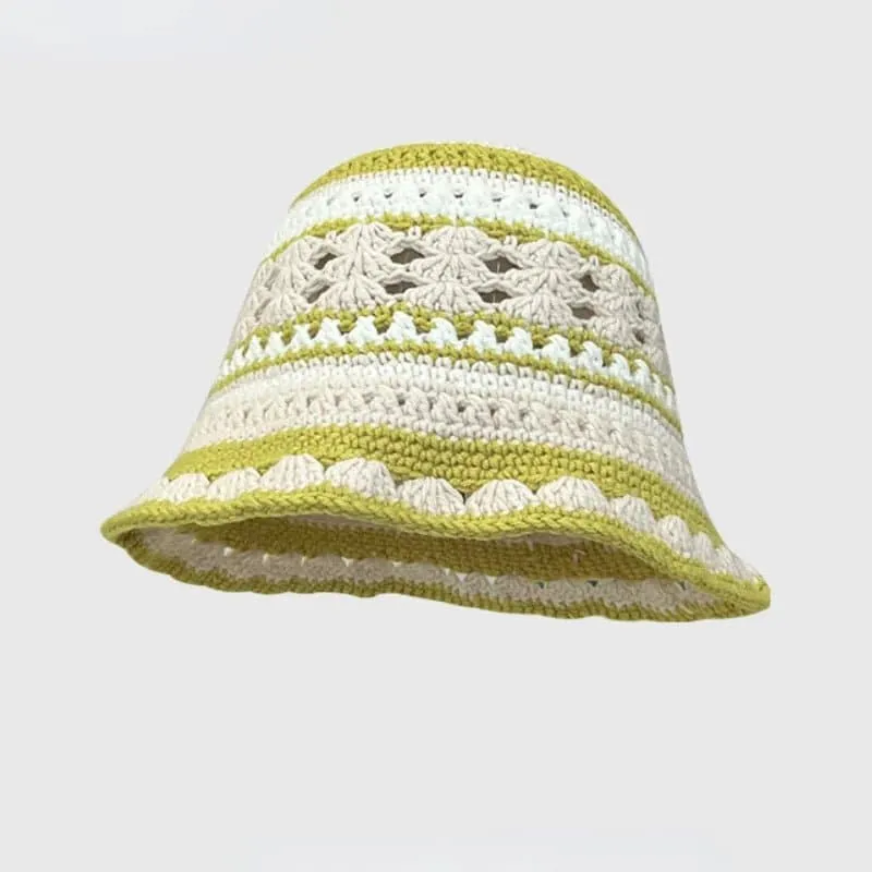 Floral Crochet Bucket Hat for Women - Sun Protection and Breathable Design