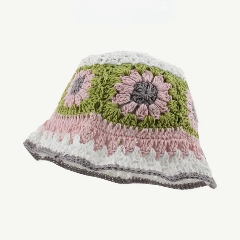 Floral Crochet Bucket Hat for Women - Sun Protection and Breathable Design