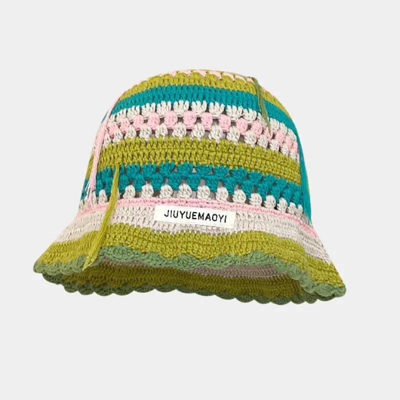 Floral Crochet Bucket Hat for Women - Sun Protection and Breathable Design