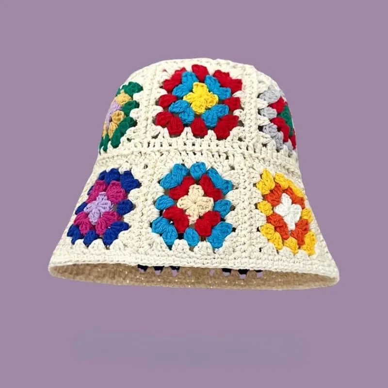 Floral Crochet Bucket Hat for Women - Sun Protection and Breathable Design