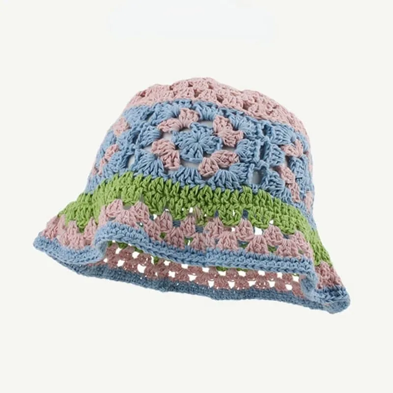 Floral Crochet Bucket Hat for Women - Sun Protection and Breathable Design