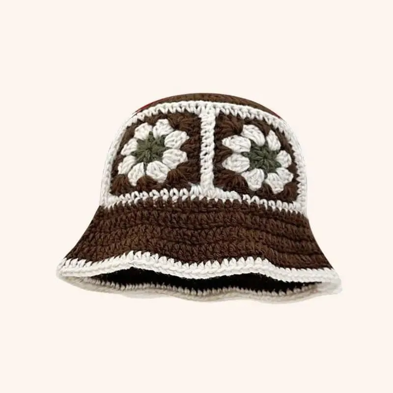 Floral Crochet Bucket Hat for Women - Sun Protection and Breathable Design