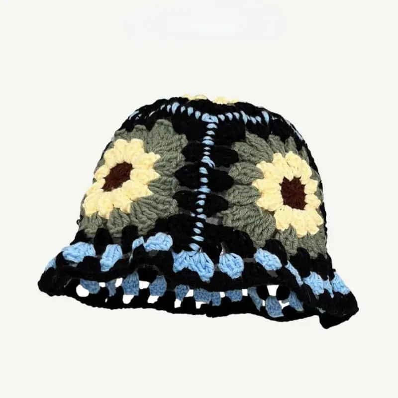 Floral Crochet Bucket Hat for Women - Sun Protection and Breathable Design