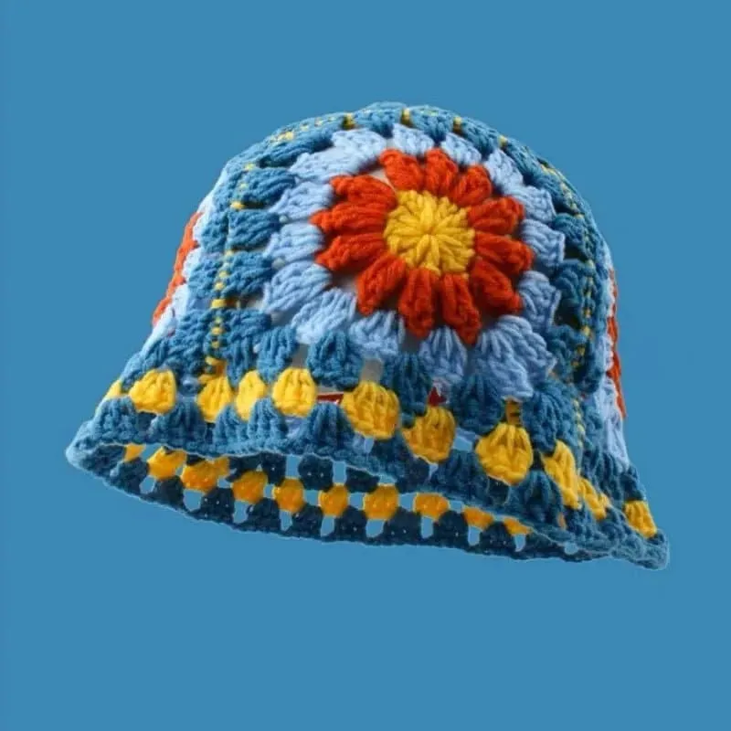 Floral Crochet Bucket Hat for Women - Sun Protection and Breathable Design