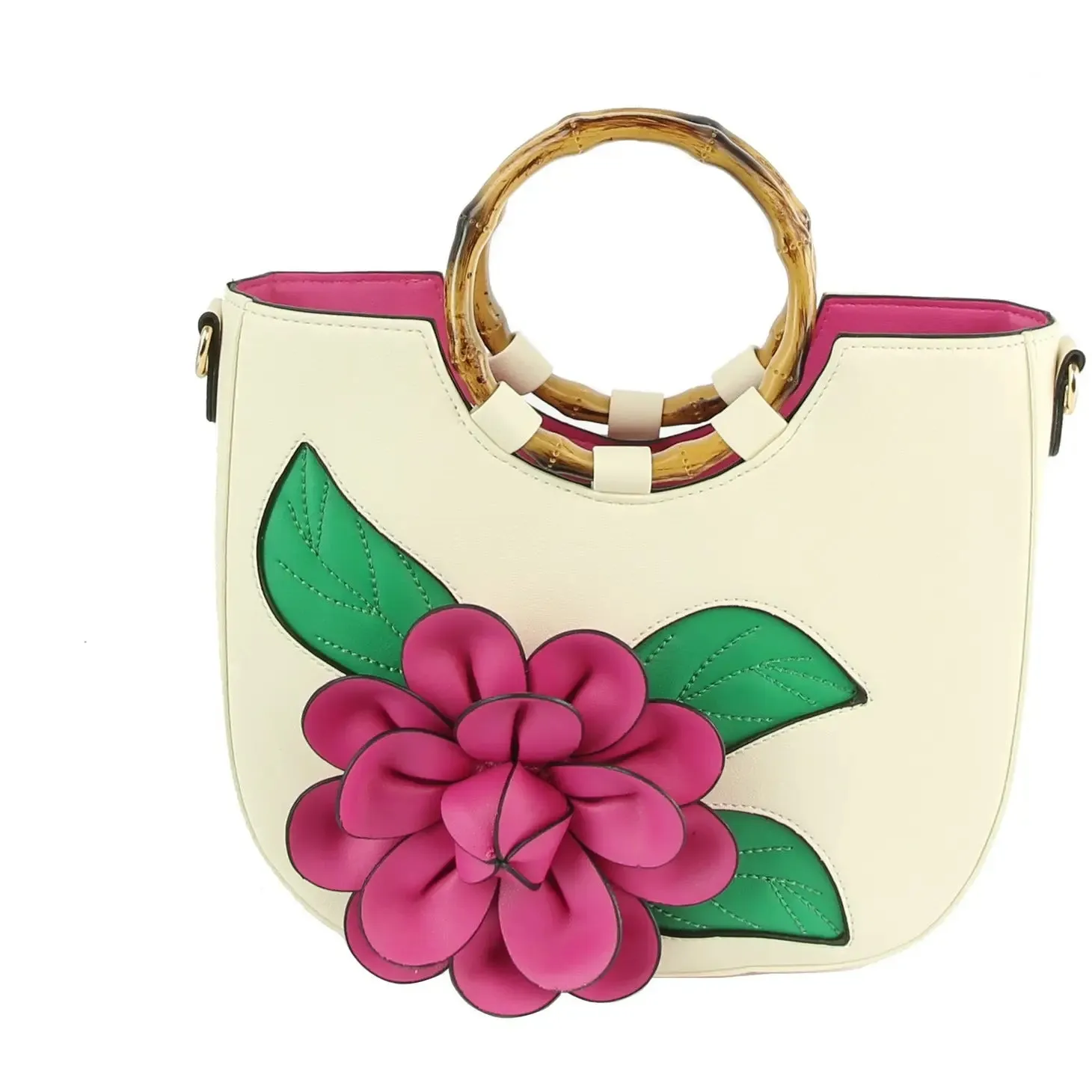 Floral Embellished Satchel Shoulder Bag - Fuchsia Pink