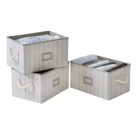 Gray Stripes Folding Large Fabric Storage Bins with Handles (Set of 3)