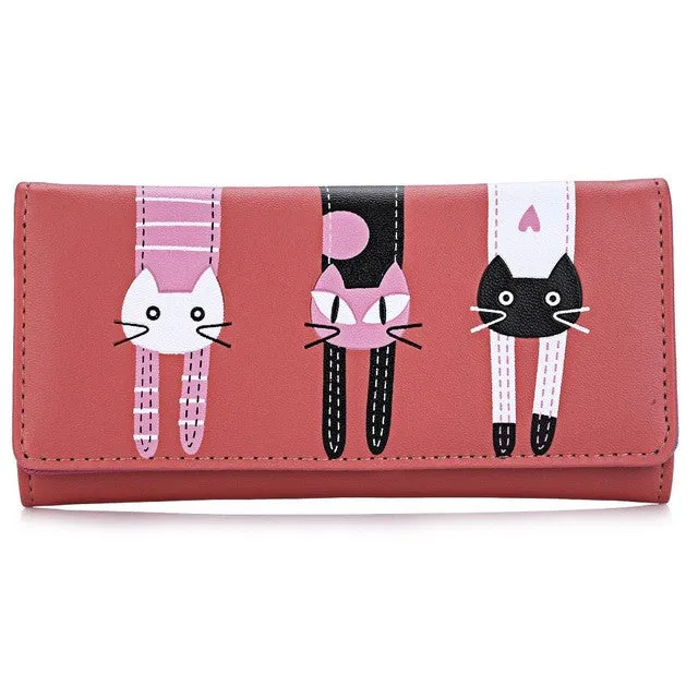 Guapabien New 2016 Women Cute Cat Cartoon Wallet Long Creative Card Holder Casual Ladies Clutch PU Leather Coin Purse