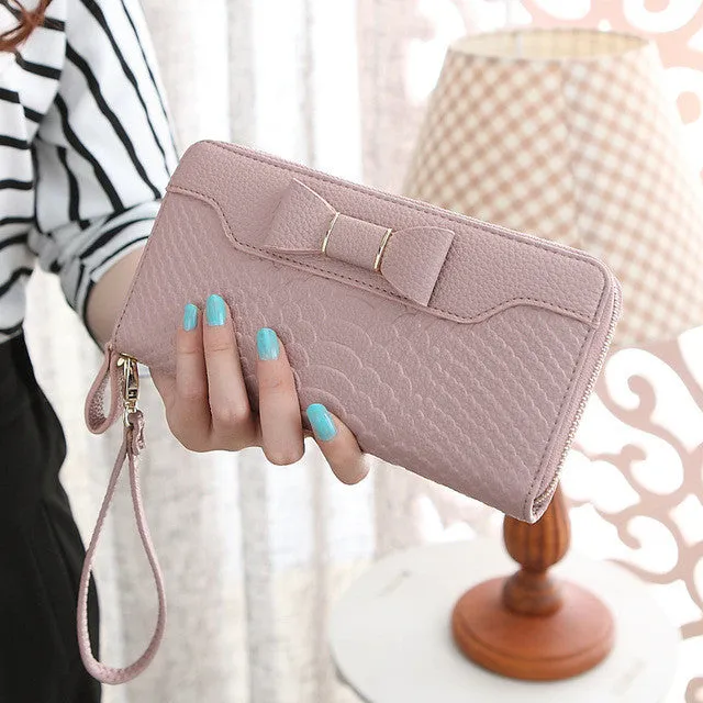 Hot Sale Women Lady Long Wallets Purse Female Candy Color Bow PU Leather Carteira Feminina for Coin Card Clutch Bag