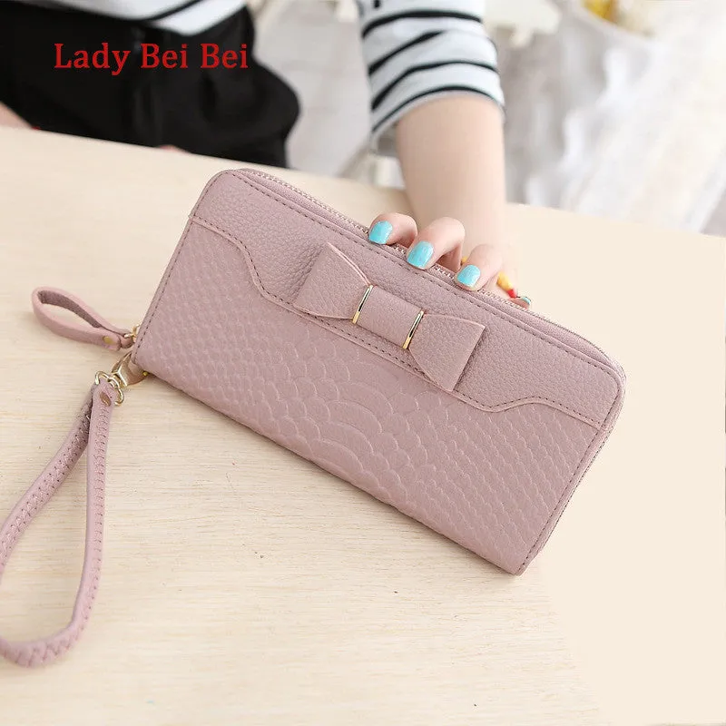 Hot Sale Women Lady Long Wallets Purse Female Candy Color Bow PU Leather Carteira Feminina for Coin Card Clutch Bag