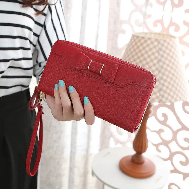 Hot Sale Women Lady Long Wallets Purse Female Candy Color Bow PU Leather Carteira Feminina for Coin Card Clutch Bag