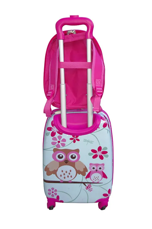 Kidz Bagz - 4 Wheel Trolley & Backpack Set - Pink Owl