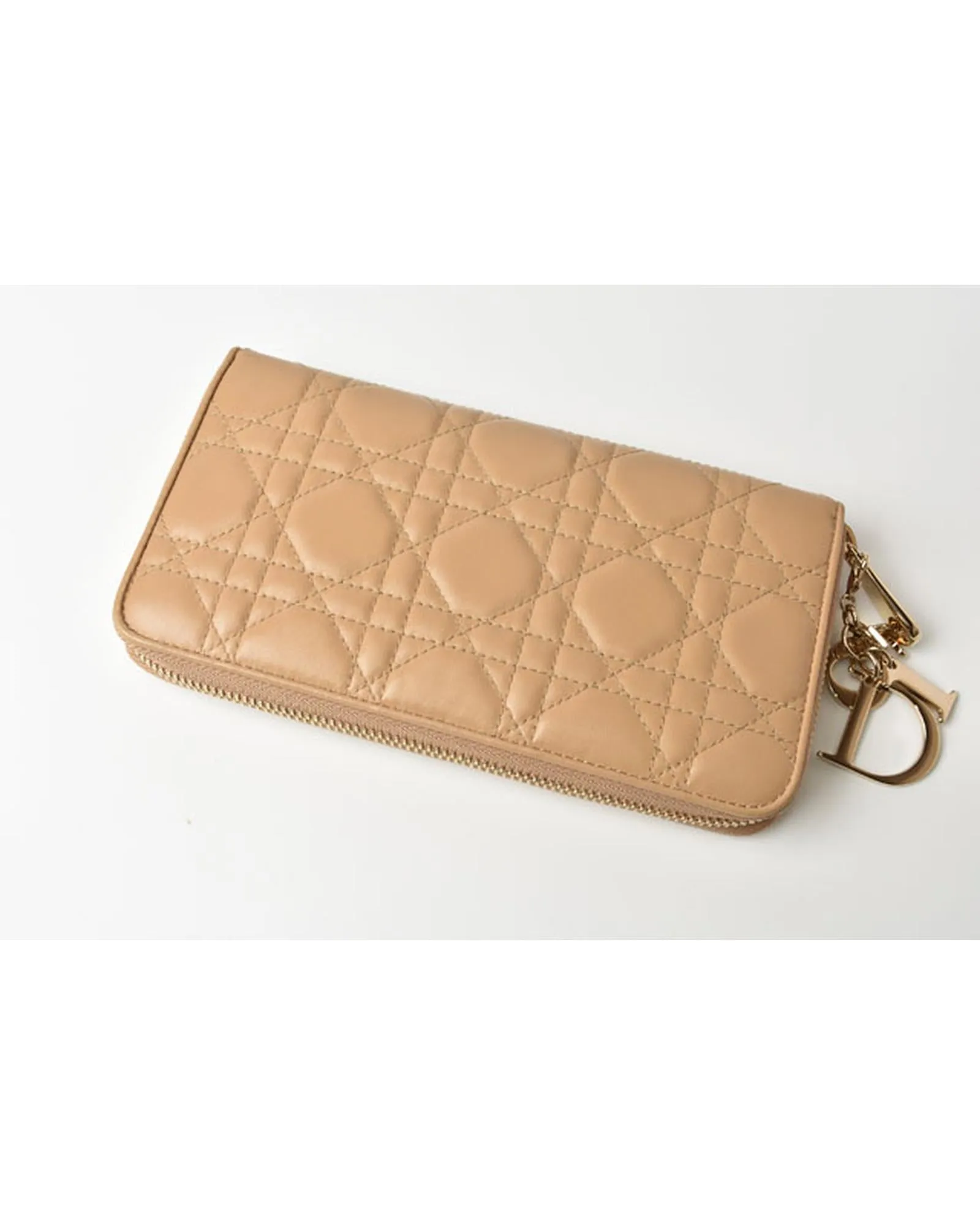 Leather Long Wallet in Beige/Gold by Christian Dior