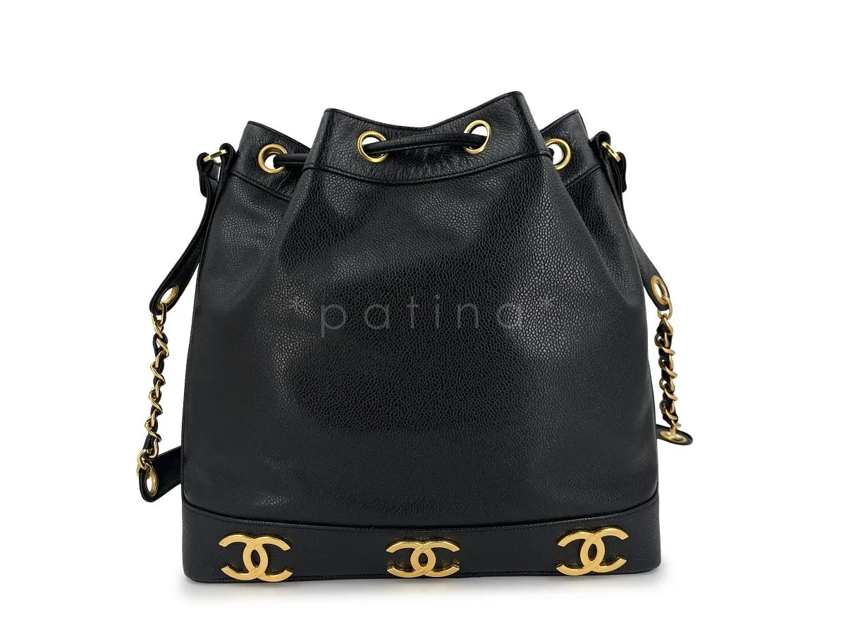 (LIKE NEW) Chanel Vintage Black Caviar Bucket Drawstring Bag 24k GHW