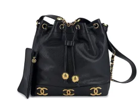 (LIKE NEW) Chanel Vintage Black Caviar Bucket Drawstring Bag 24k GHW